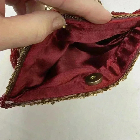 Purse Clutch Wristlet Beaded Sequins Handle 8x6 Push Lock Vintage Handmade - Picture 4 of 4